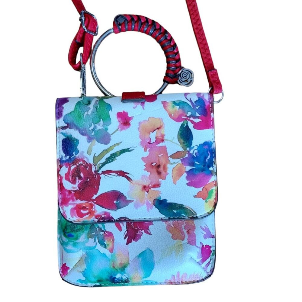 Carlos Santana Rose Floral Slim Flap Mini Crossbody Clutch Bangle Bag Purse